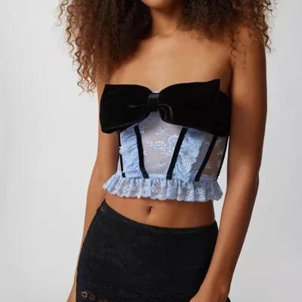 Urban Outfitters Out From Under Elegant Black and Blue Bow Lace Bustier Size M - Picture 7 of 7